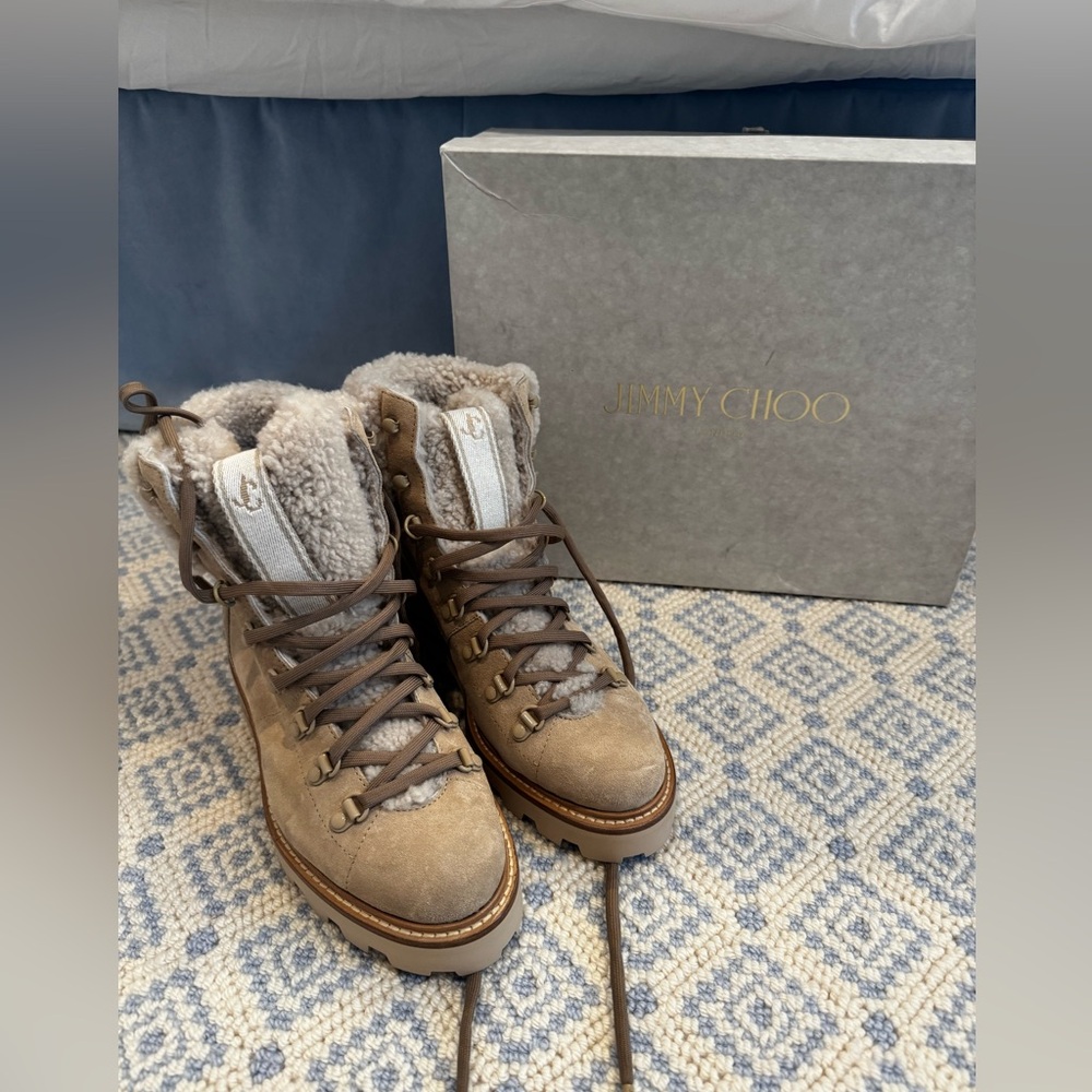 Jimmy Choo Women's Eshe Shearling Hiking Boots Size 37.5 New and Not Worn